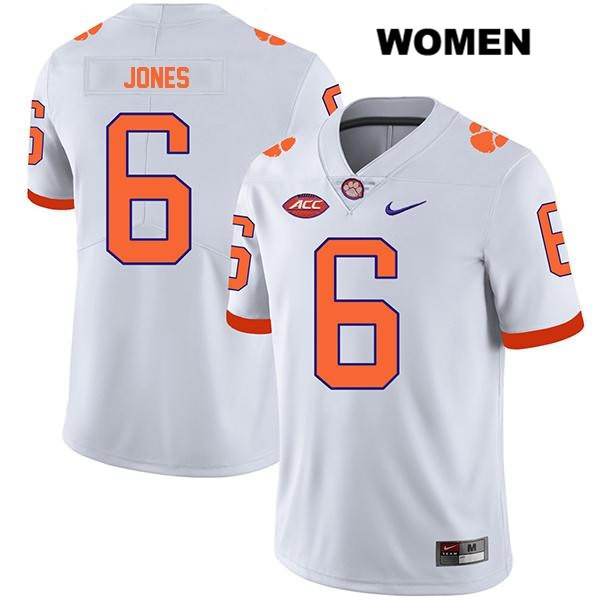 Women's Clemson Tigers #6 Mike Jones Jr. Stitched White Legend Authentic Nike NCAA College Football Jersey FAQ1746WU